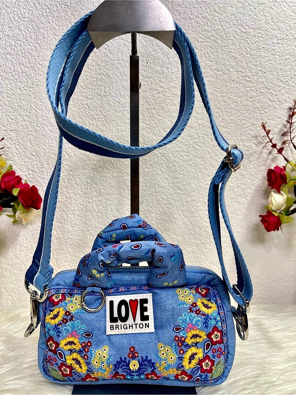 Brighton Bandana Love Crossbody Bag Blue & Multicolor Floral